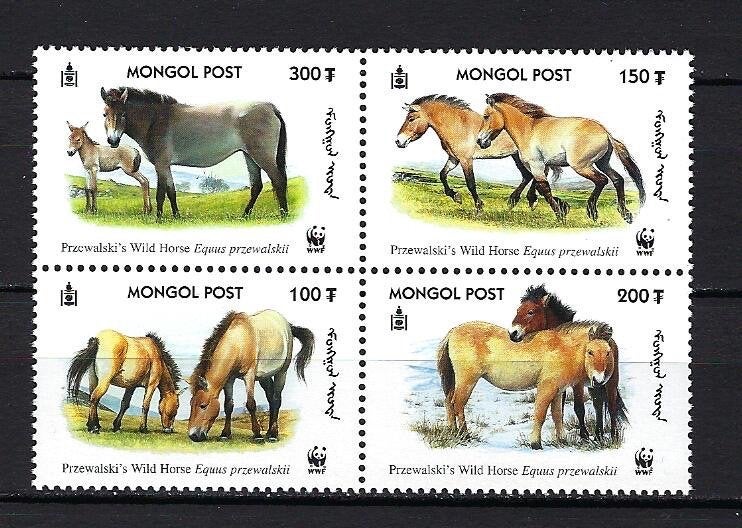 WWF Mongolië Mi. 3122/3125 Postfris (paarden), Ophalen of Verzenden, Postfris, Dier of Natuur