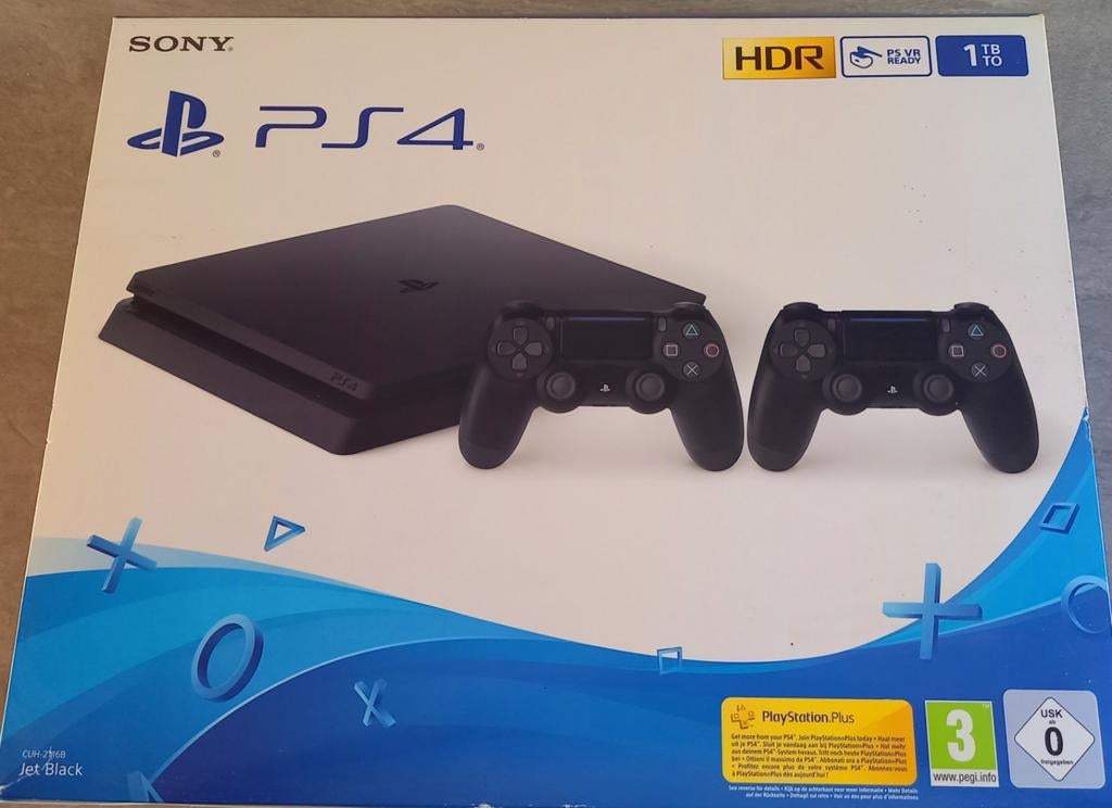 PlayStation 4 Slim 1TB + 2 Dualshock 4 V2, Spelcomputers en Games, Spelcomputers | Sony PlayStation 4, Ophalen, Met 2 controllers