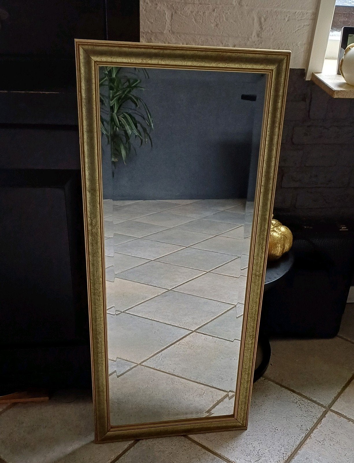 Klassieke goudkleurige passpiegel (40 x 90 cm), Ophalen, Minder dan 50 cm, Gebruikt, Minder dan 100 cm