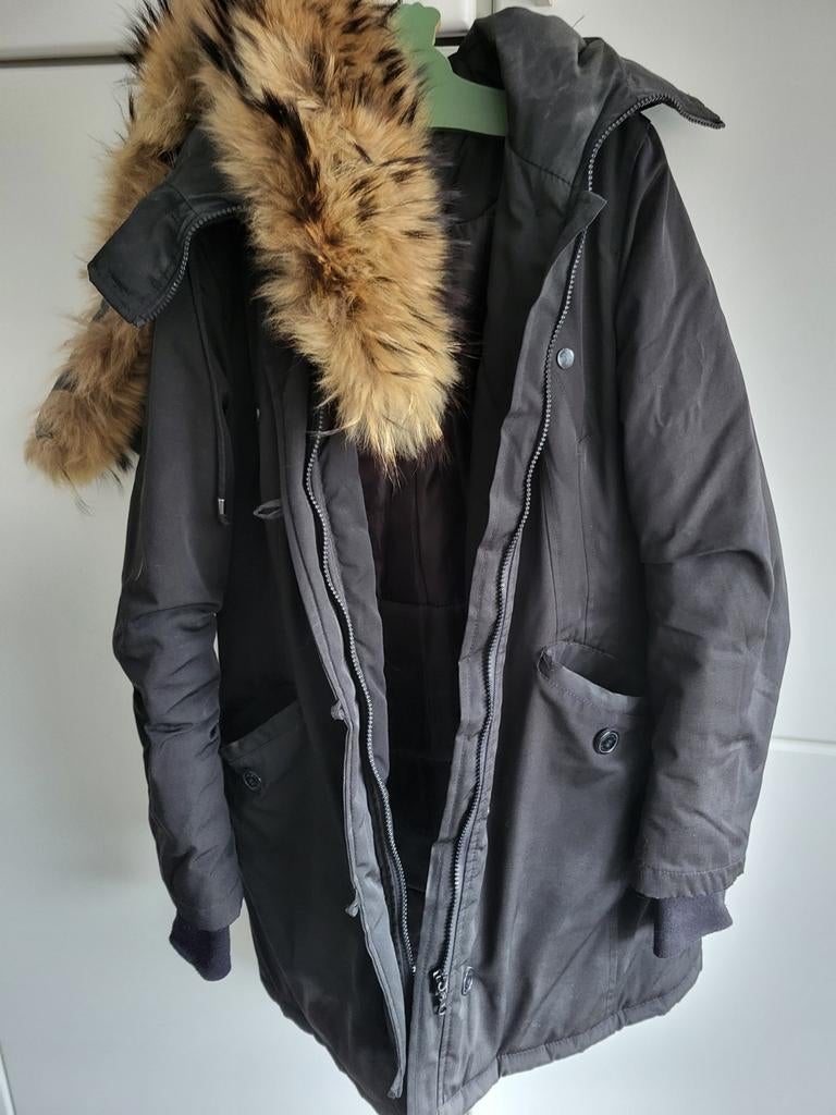 Attentif Paris Winterjas met Bontkraag - Maat 38, Kleding | Dames, Jassen | Winter, Maat 38/40 (M), Zwart, Gedragen, Attentif Paris