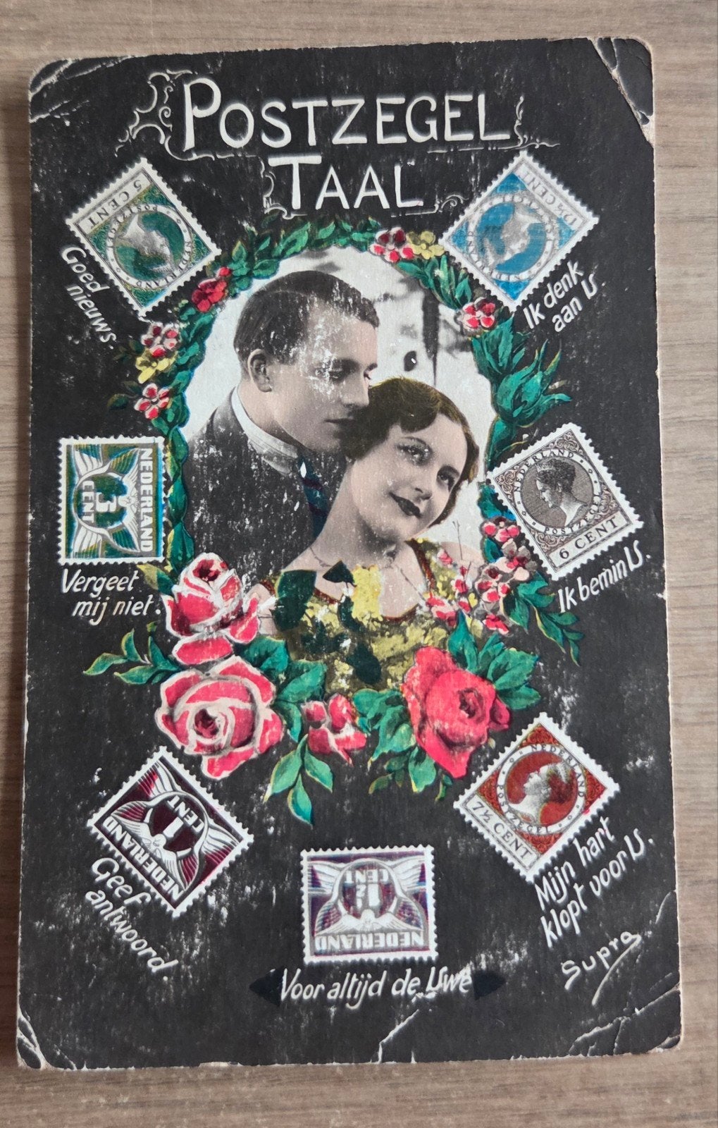 Oude ansichtkaart 'Postzegel Taal' met stempel 1933, Ophalen of Verzenden