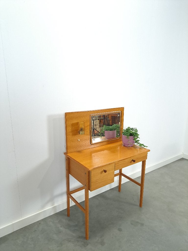 Make up tafel met spiegel, lampje Zweden vintage kaptafel, Gebruikt, Minder dan 100 cm, Hout, 50 tot 100 cm