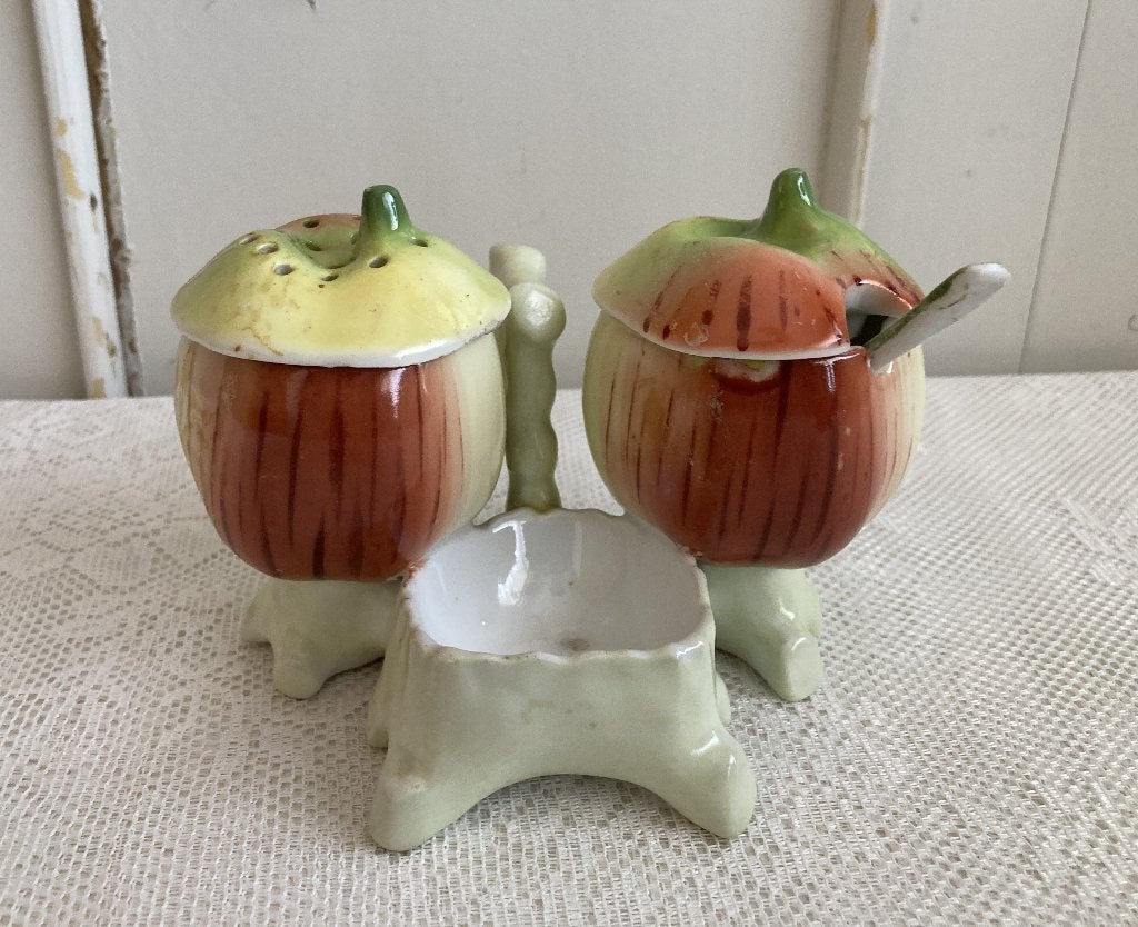 Brocante kruidensetje - zout en mosterd setje / porselein, Ophalen