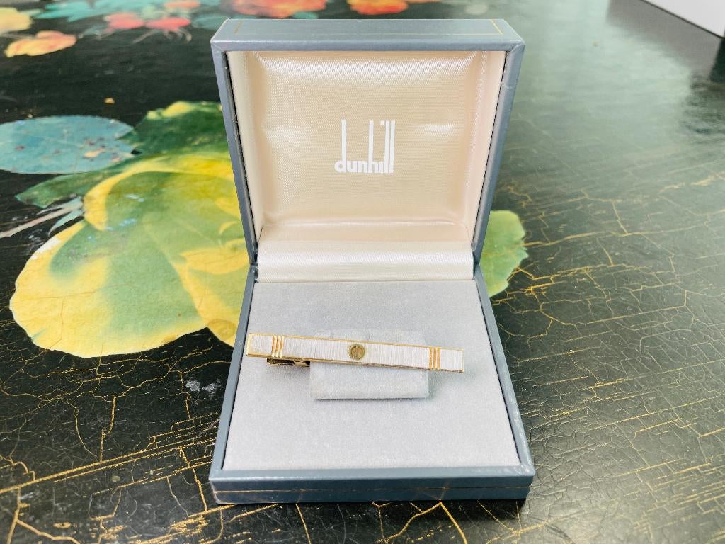 Luxe Vintage Dunhill Tweekleurige Dasspeld met Box, Verzenden, Zo goed als nieuw