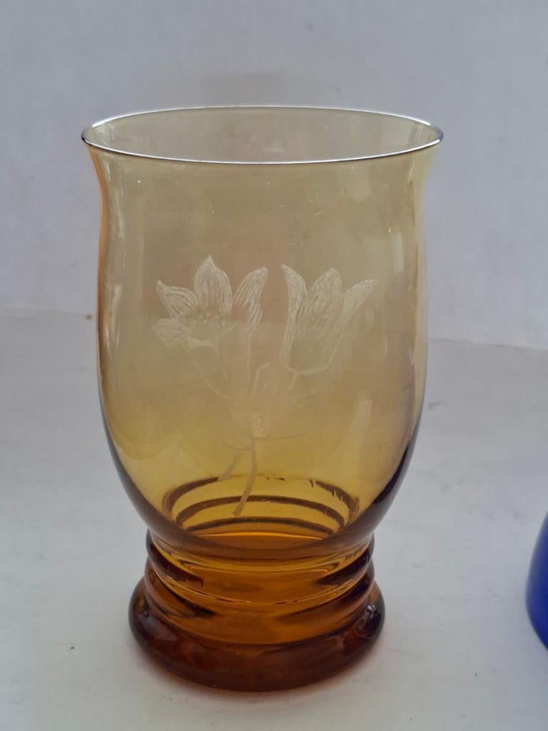 Andries copier leerdam glas met bloem gesigneerd, Ophalen