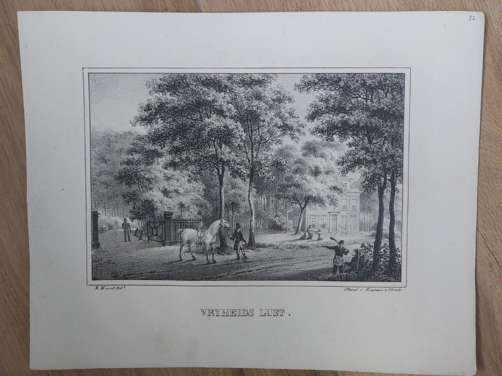 32 Vryheids Lust - Vrijheids Lust De Bilt steendruk uit 1829, Gesigneerd in de plaat, Ophalen of Verzenden, Landschappen, Lithografie