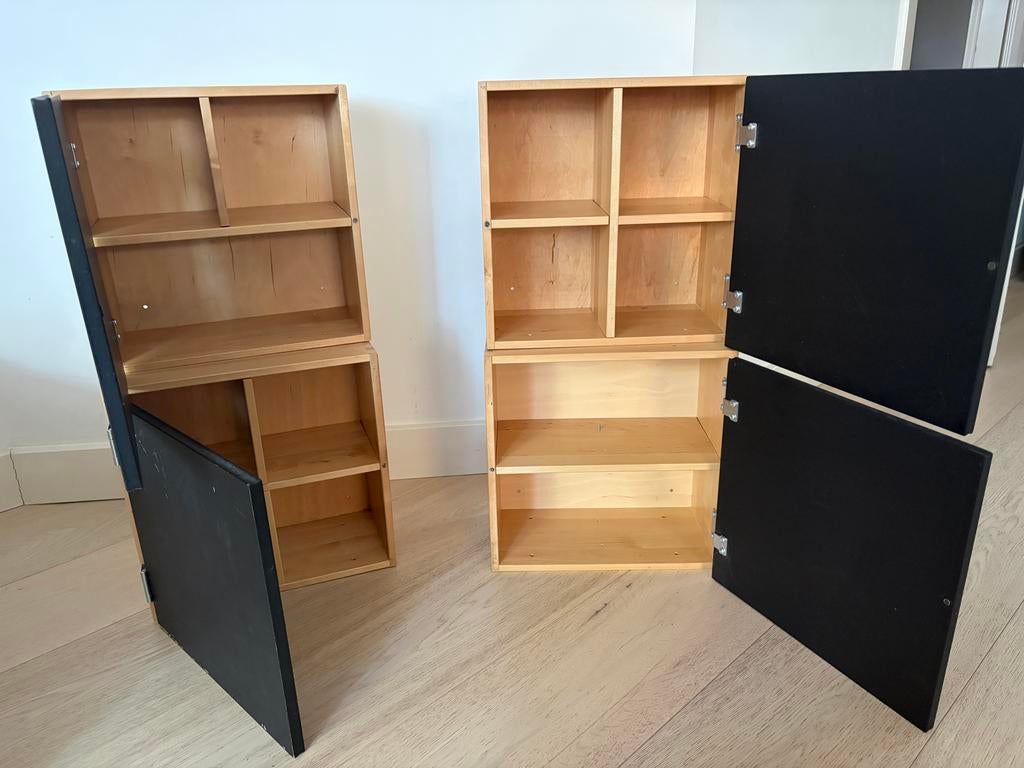Set van 4 Vintage IKEA FÖRHÖJA Wandkastjes – Berken & Zwart, Ophalen, Gebruikt