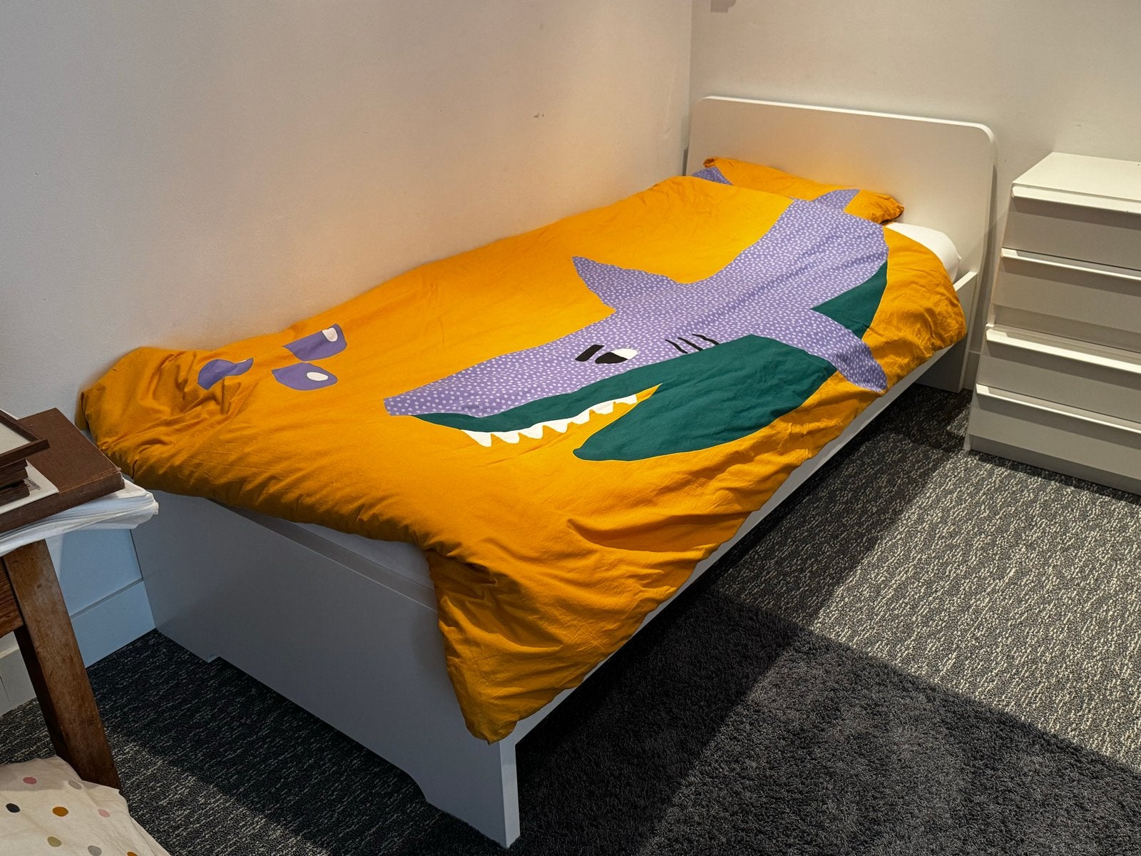 Wit eenpersoonsbed met lattenbodem, Ophalen, Gebruikt, 90 cm, Eenpersoons
