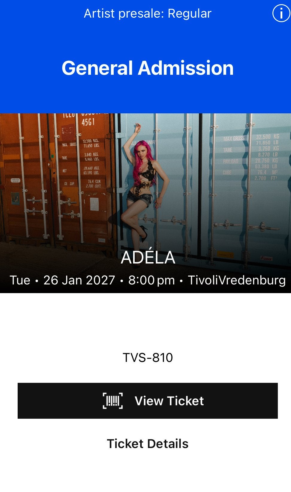 adéla ticket tivoli vredenburg, Tickets en Kaartjes, Eén persoon
