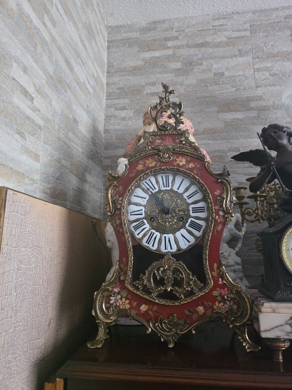Antieke Franse boulle klok, rood met bloemmotief, Antiek en Kunst, Antiek | Klokken, Ophalen