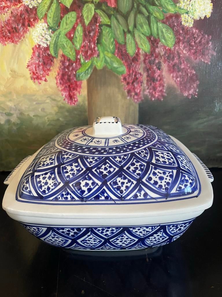 Blauw/witte dekschaal uit Tunesie, Ophalen of Verzenden