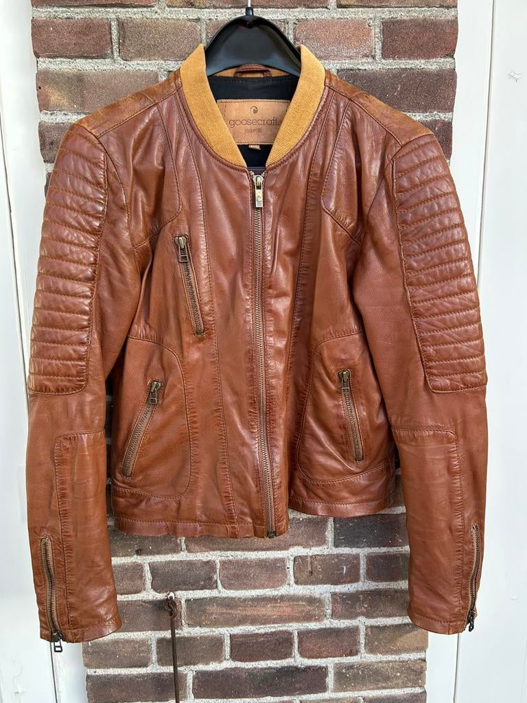 Leren jasje Goosecraft cognac maat M, Ophalen of Verzenden, Gedragen, Maat 38/40 (M), Bruin