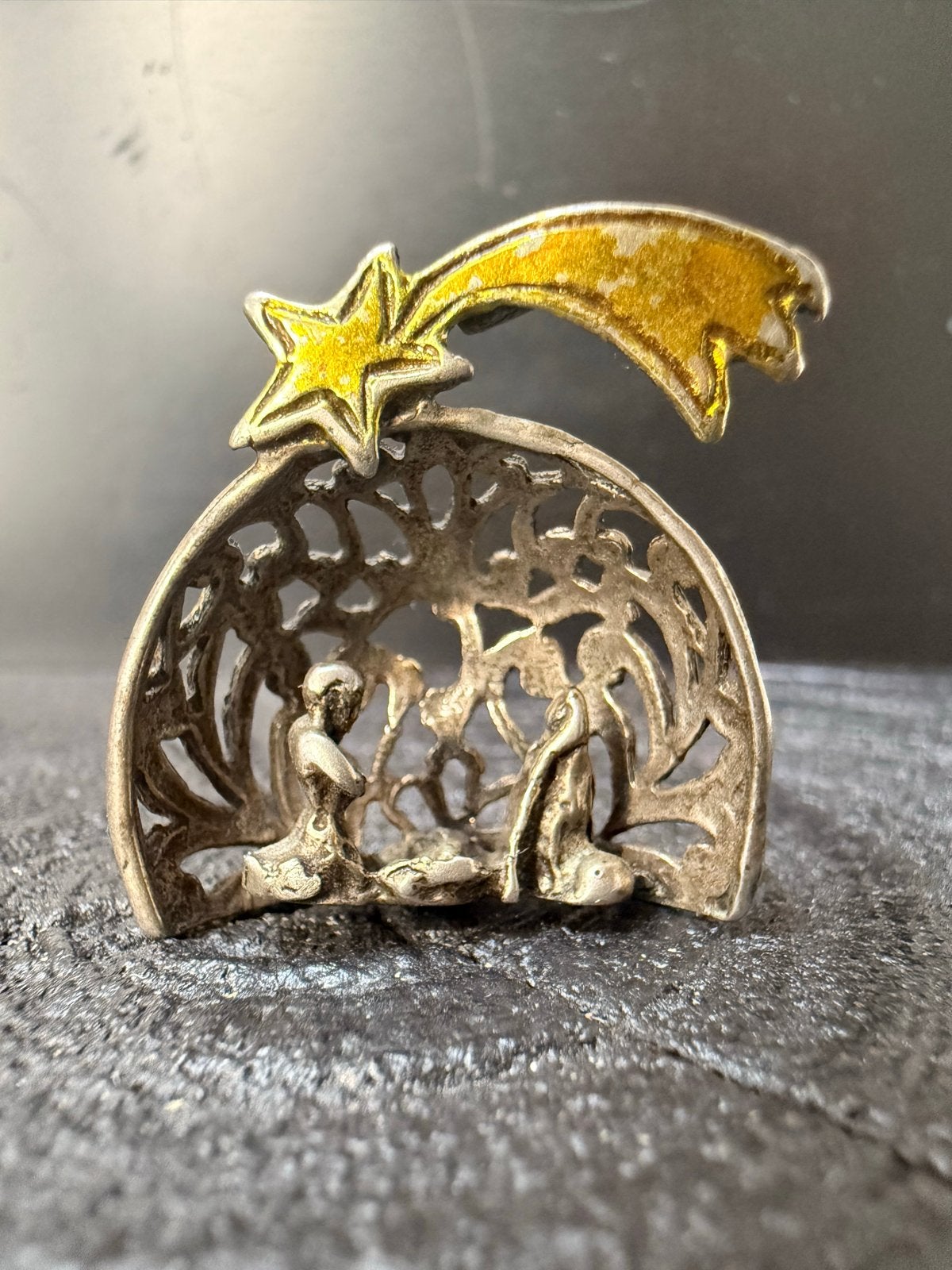Zilveren Miniatuur Kerststal met gele ster, Verzenden, Zilver