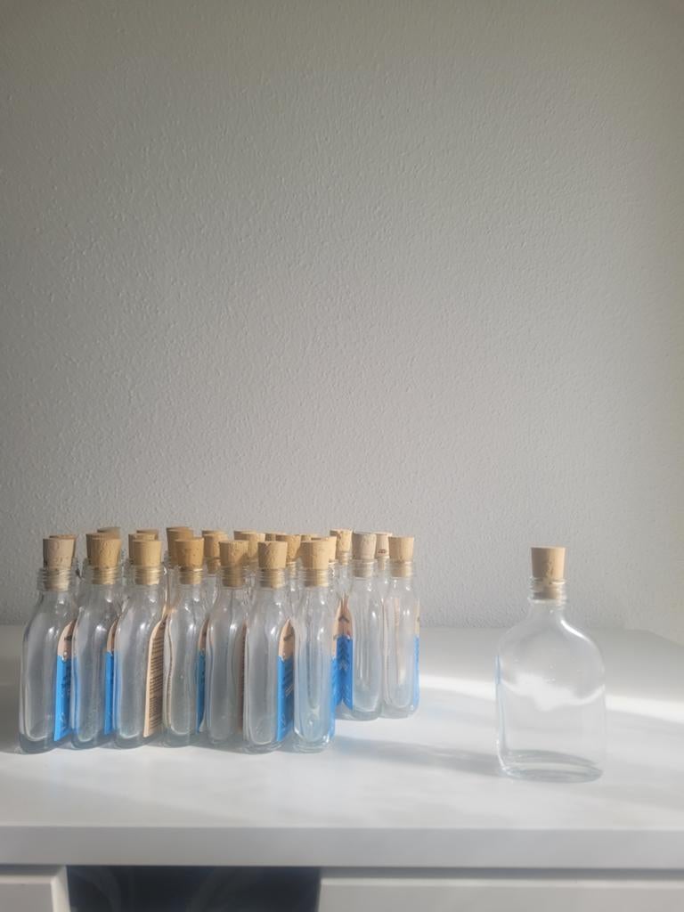 5 glazen flesjes met kurk, Overige thema's, Nieuw, Ophalen of Verzenden, Herbruikbaar