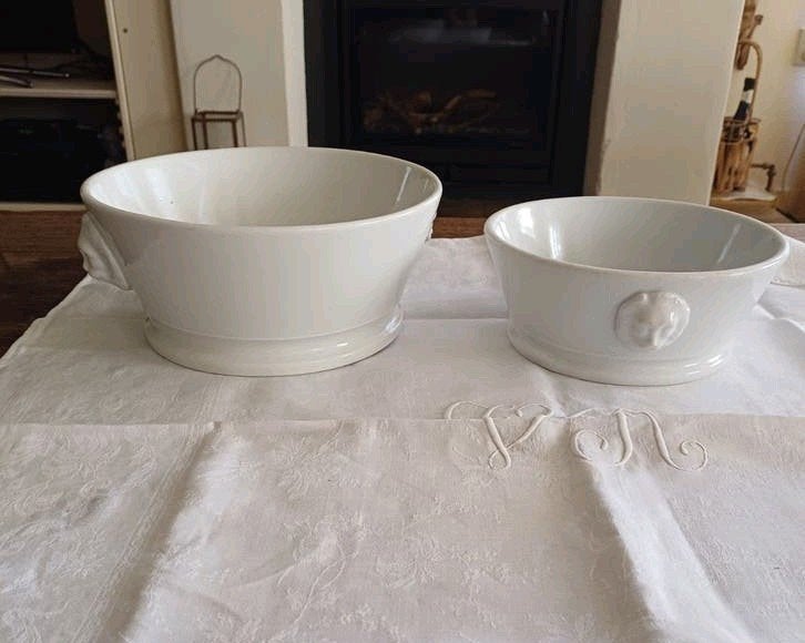 Set van 2 vintage kommen met leeuwenkoppen, Ophalen of Verzenden