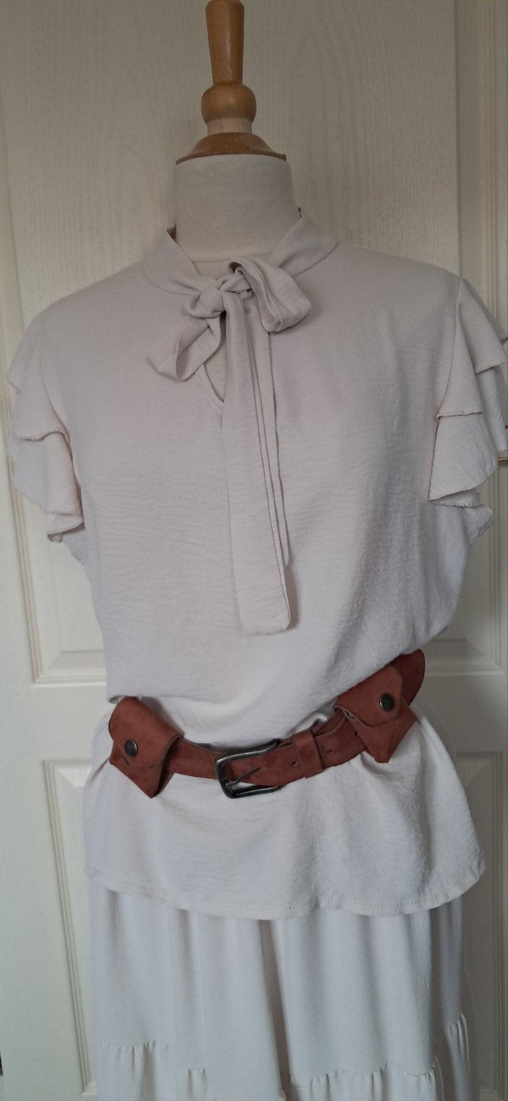 2-delige set blouse/rok van Musthaves by Elja maat 40/42, Beige, Maat 42/44 (L), Ophalen of Verzenden, Zo goed als nieuw