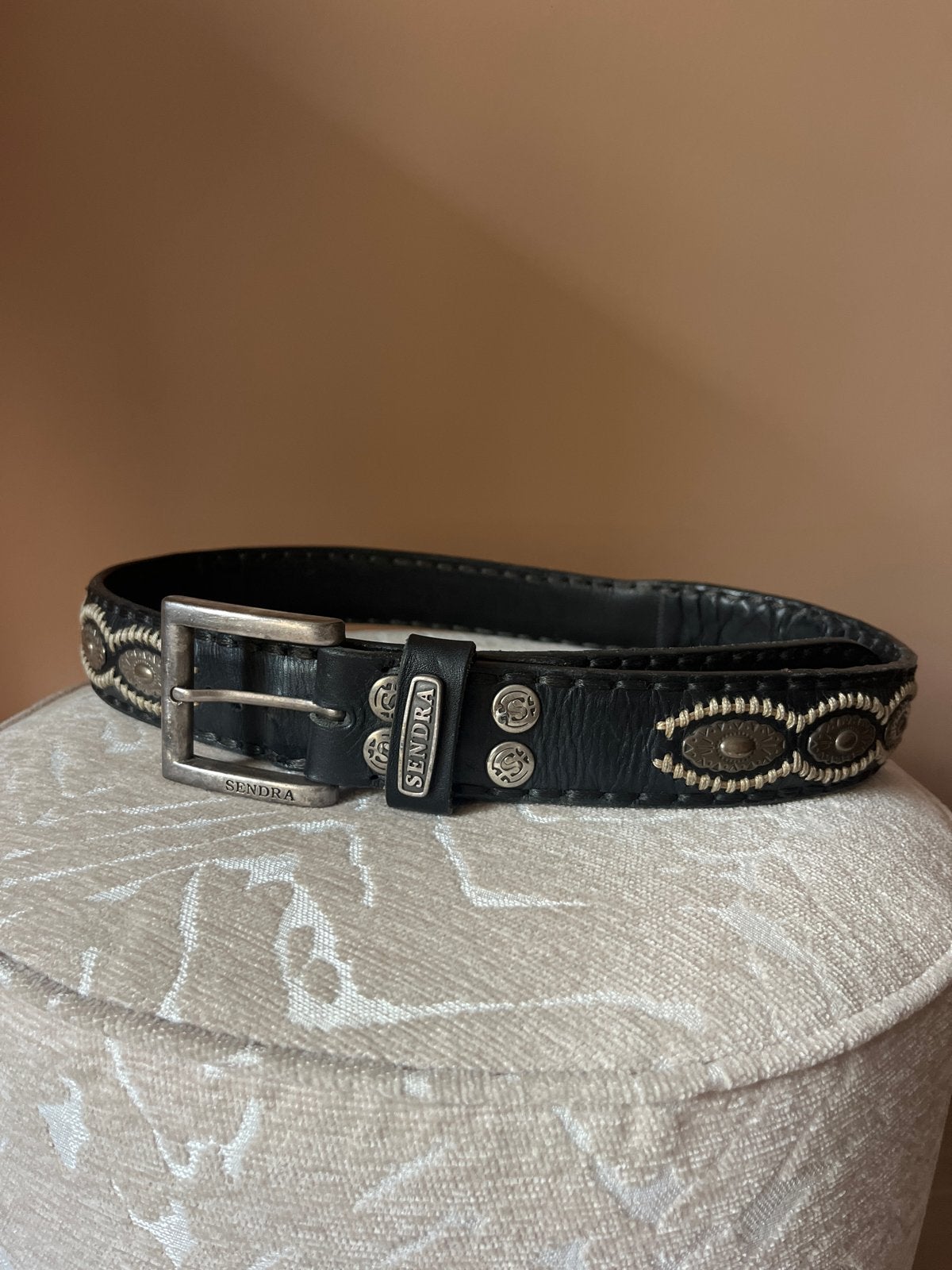 Sendra Leren Riem Zwart met Zilverkleurige Details, Ophalen, 3 tot 5 cm, 90 tot 100 cm, Heupriem