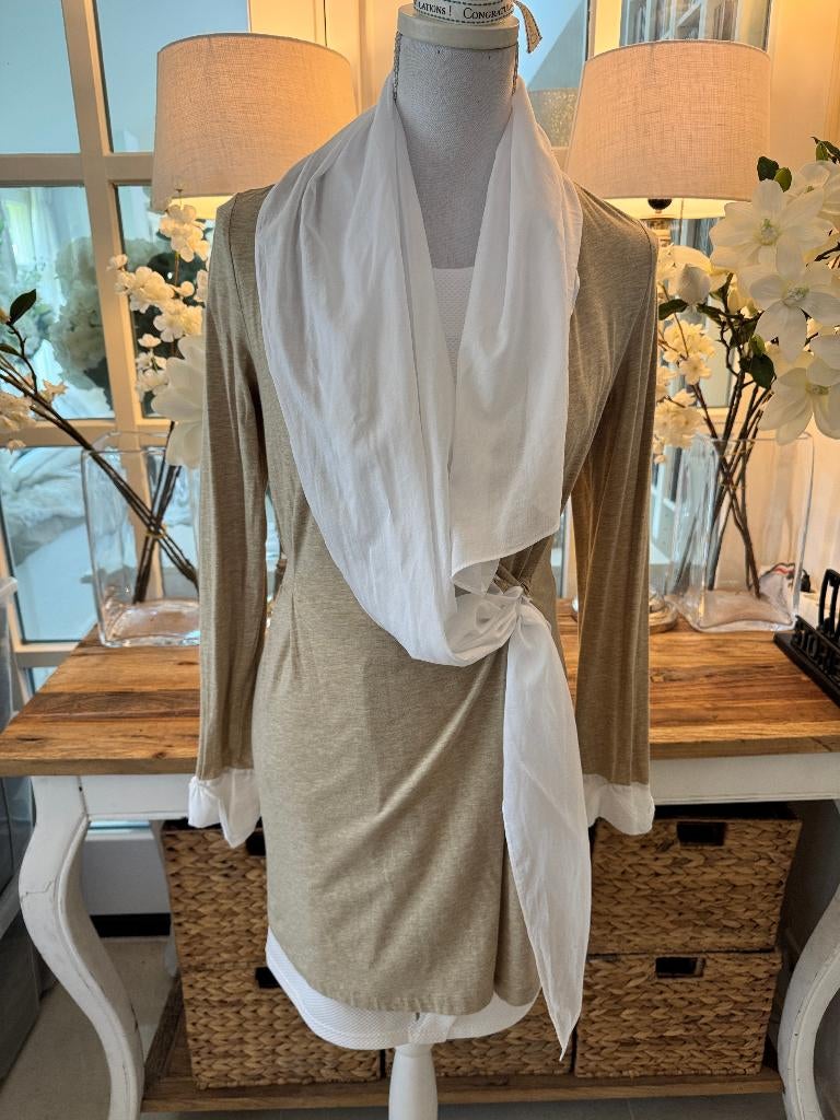 Beige-Witte Josephine & Co vest & sjaal, S/36, ZGAN., Kleding | Dames, Ophalen of Verzenden, Zo goed als nieuw, Maat 36 (S), Beige