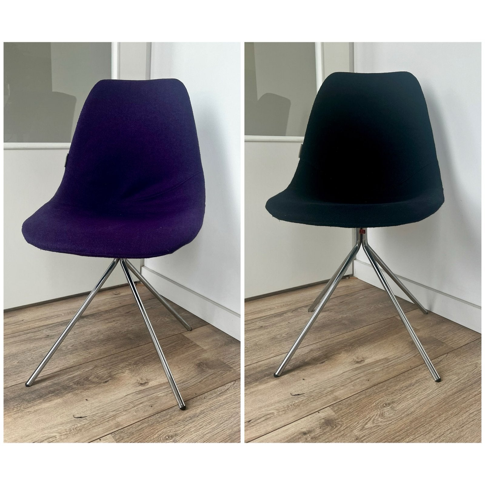 4 kleurrijke kuipstoelen van het merk Zuiver met RVS poot, Huis en Inrichting, Stoelen, Ophalen, Gebruikt, Overige kleuren, Vier