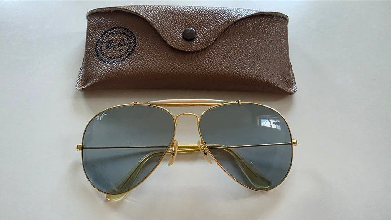 Vintage Ray Ban pilotenbril, Sieraden, Tassen en Uiterlijk, Zonnebrillen en Brillen | Heren, Gebruikt, Zonnebril, Bruin, Ophalen of Verzenden