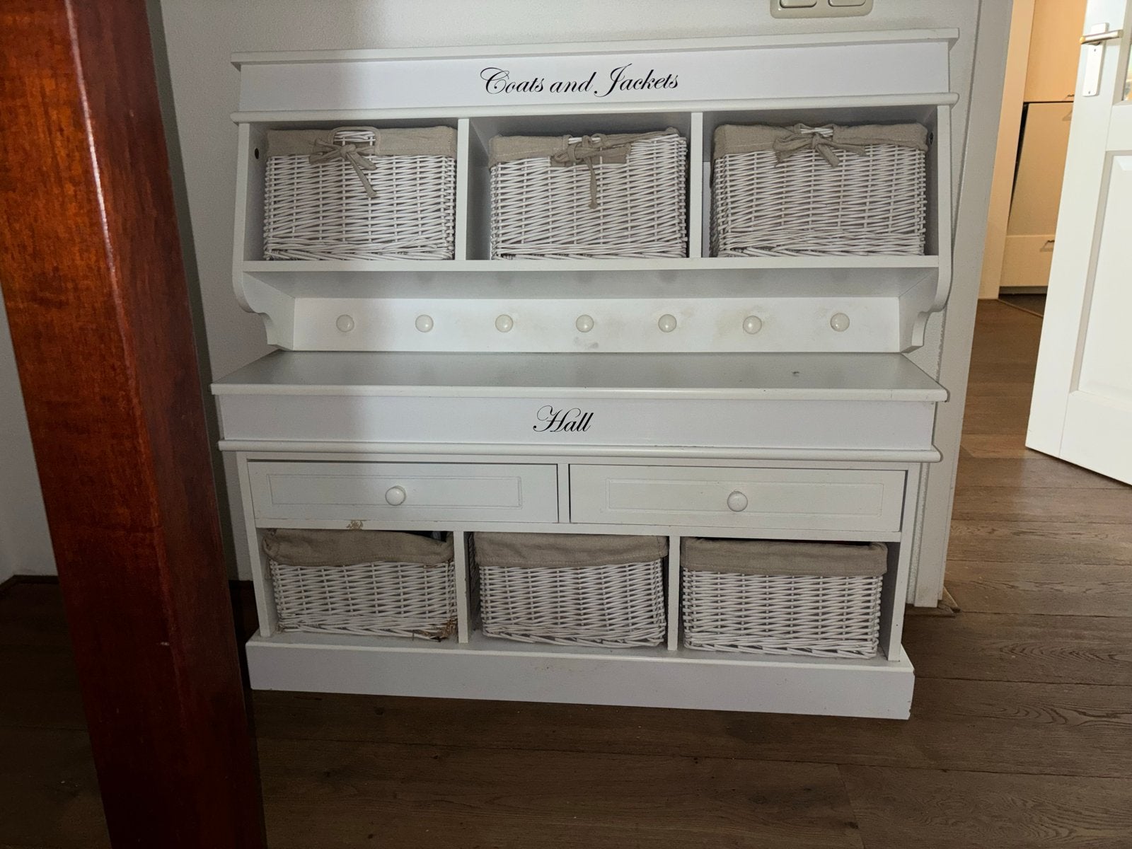 Witte kapstok met opbergmanden en lades, Ophalen, Gebruikt, Hout, Wandkapstok