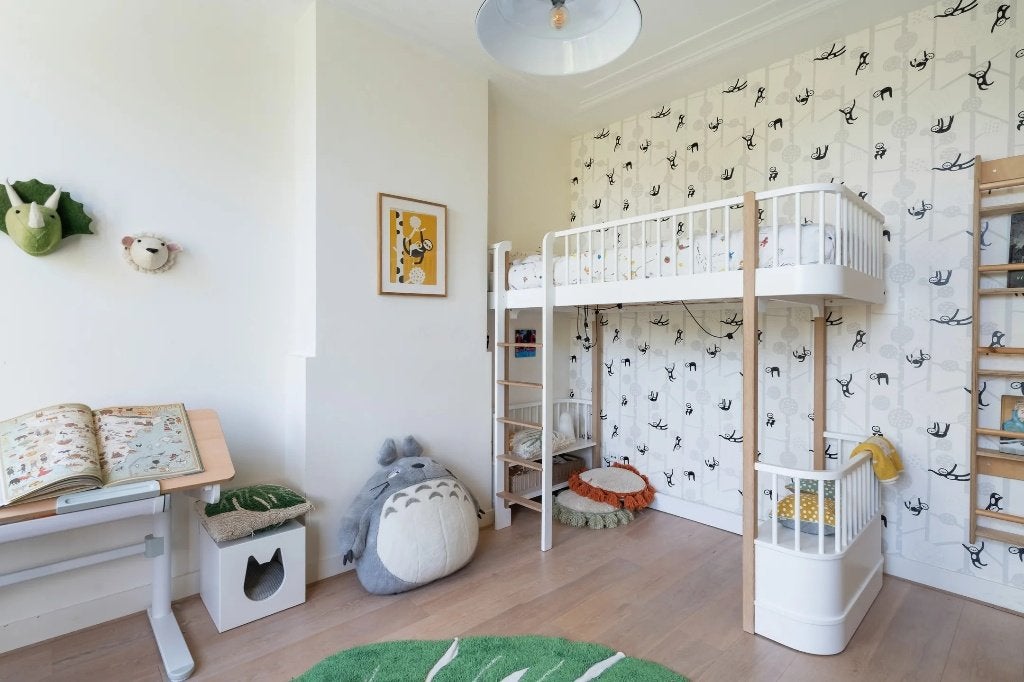 Oliver Furniture Wood Original Loft Bed, White/Oak en matras, Ophalen, 85 tot 100 cm, Hoogslaper of Stapelbed, Zo goed als nieuw