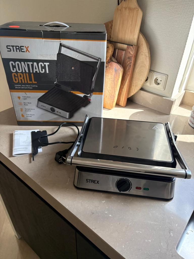 Strex contact grill 2200w, Witgoed en Apparatuur, Contactgrills, Gebruikt, !, Ophalen of Verzenden, Strex