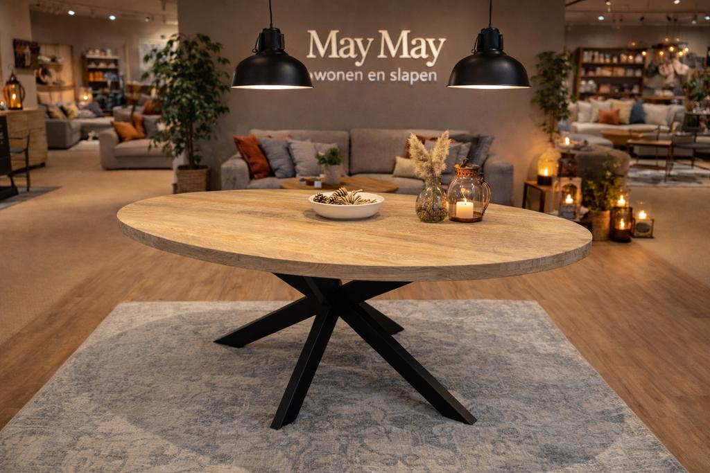 Eettafel ovaal 180cm. met spinpoot Direct/leverbaar E-7061, Nieuw, 50 tot 100 cm, Mwonenenslapen@ziggo.nl, 150 tot 200 cm