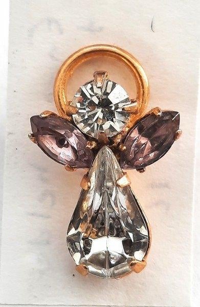 Engel, leuke vintage broche, steekbroche met heldere en lila, Ophalen, Zo goed als nieuw, Goud, Overige materialen