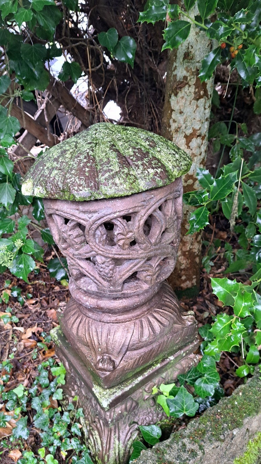 Klassieke stenen tuinlantaarn - Sfeervolle buitenverlichting, Tuin en Terras, Ophalen, Gebruikt, Staande lamp, Netvoeding