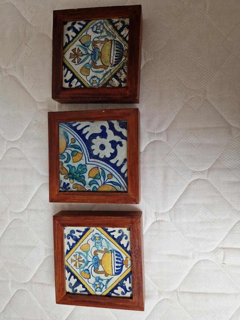 Set van 3 ingelijste handgeschilderde tegeltjes, Ophalen of Verzenden