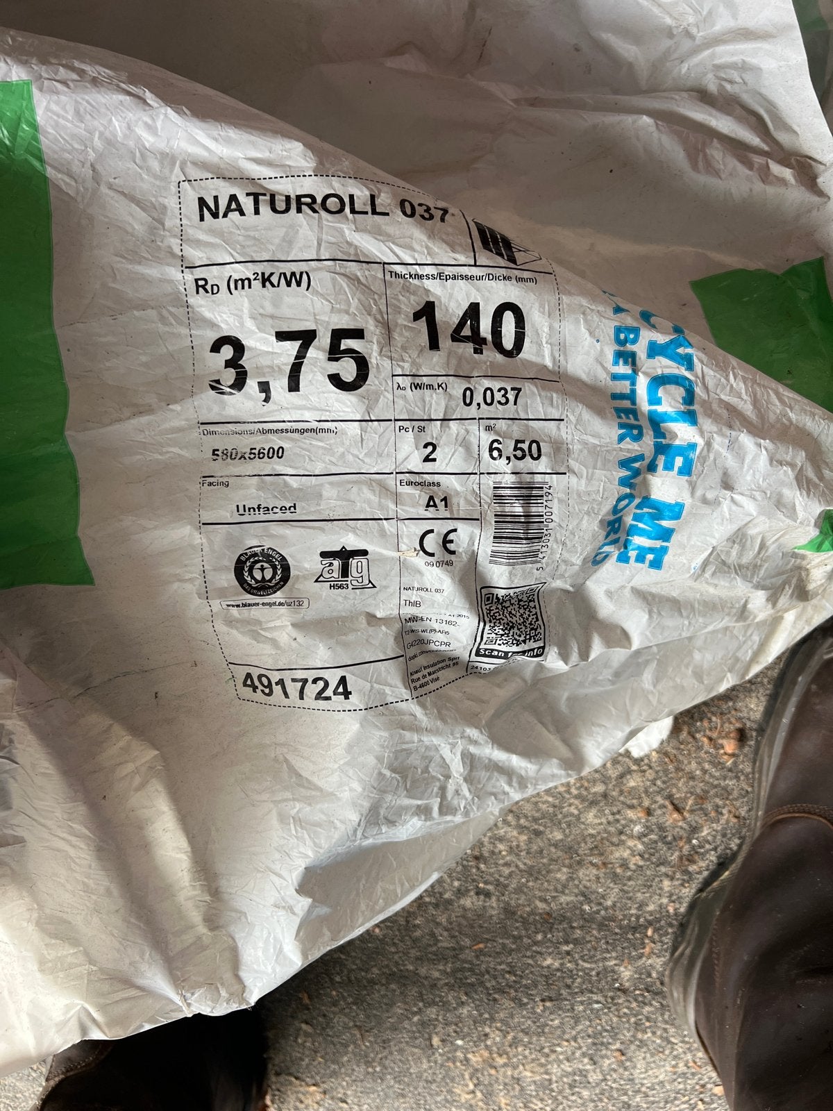 Knauf Naturoll 037 Glaswol Isolatie - 140mm dik, 12 cm of meer, Nieuw, Vloerisolatie, Glaswol