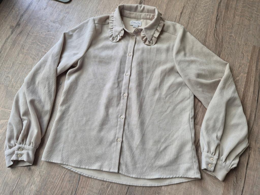 Cotton Club ribstof blouse maat M, Kleding | Dames, Blouses en Tunieken, Maat 38/40 (M), Beige, Ophalen of Verzenden, Zo goed als nieuw
