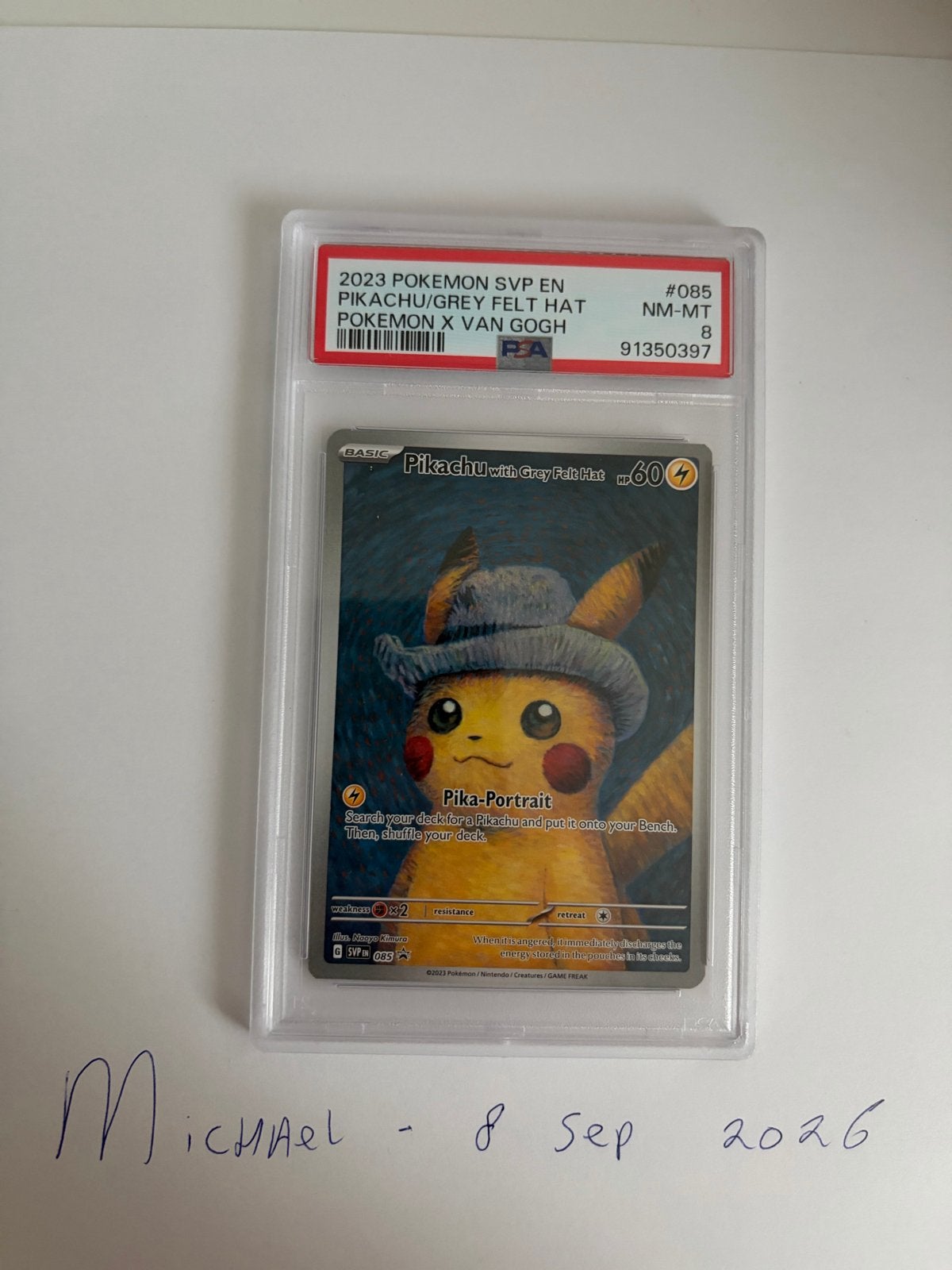 Pikachu Van Gogh PSA 8 - Pokémon Kaart, Hobby en Vrije tijd, Ophalen of Verzenden, Zo goed als nieuw, Losse kaart