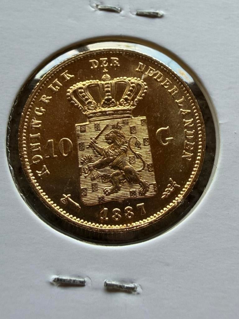 Gouden tientje 1887 schaars FDC, Koning Willem III, Losse munt, 10 gulden, Goud