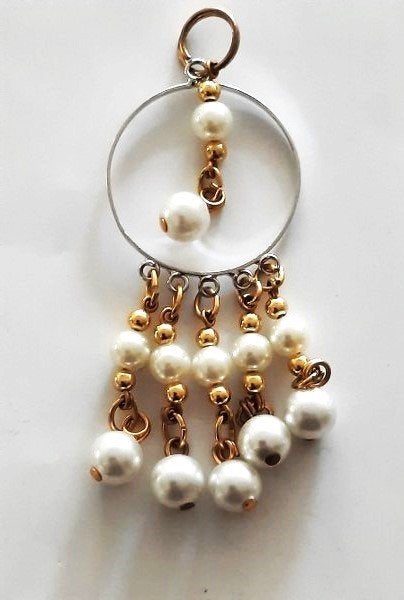 Elegante goudkleurige chandelier hanger met imitatieparels, Ophalen of Verzenden, Nieuw, Wit, Overige materialen
