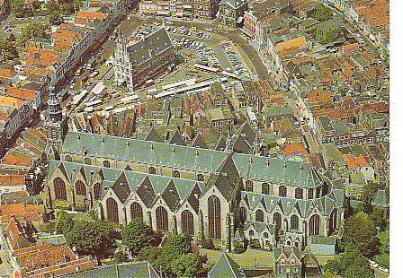 Ansichtkaart	Gouda	St Janskerk	Markt	Luchtfoto, Verzenden, 1960 tot 1980, Ongelopen, Zuid-Holland