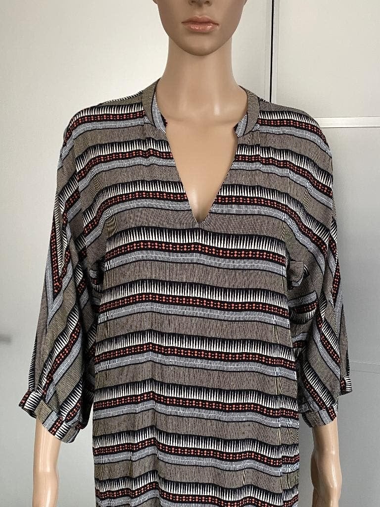 K124 Yaya maat 38=M jurk jurkje beige zwart wit, Kleding | Dames, Jurken, Maat 38/40 (M), Beige, Ophalen of Verzenden, Zo goed als nieuw