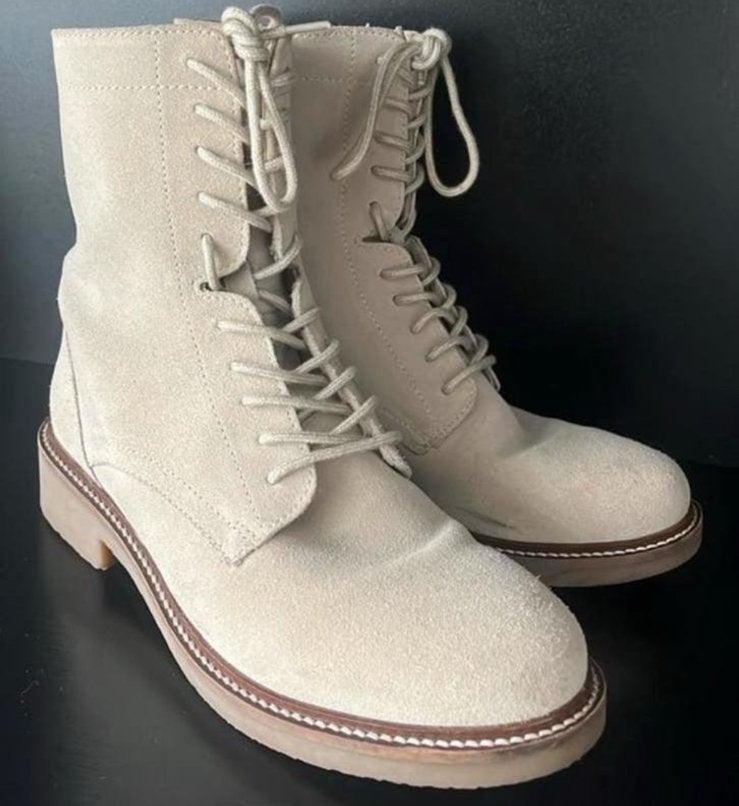 Suede veter laarsjes maat 38, beige, Ophalen, Zo goed als nieuw, Beige