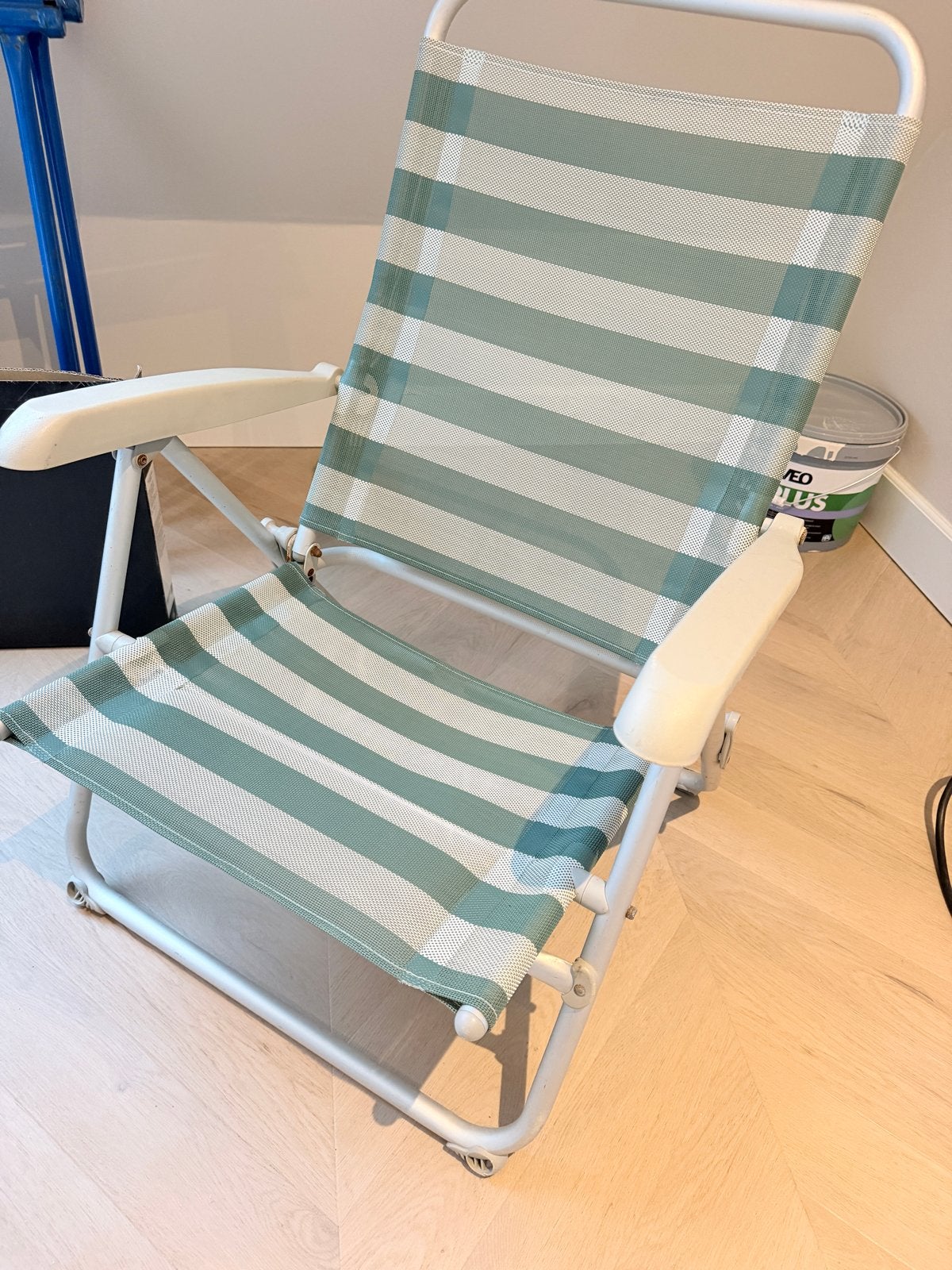 Comfortabele opvouwbare campingstoel - Groen/Wit gestreept, Ophalen, Gebruikt, Campingstoel
