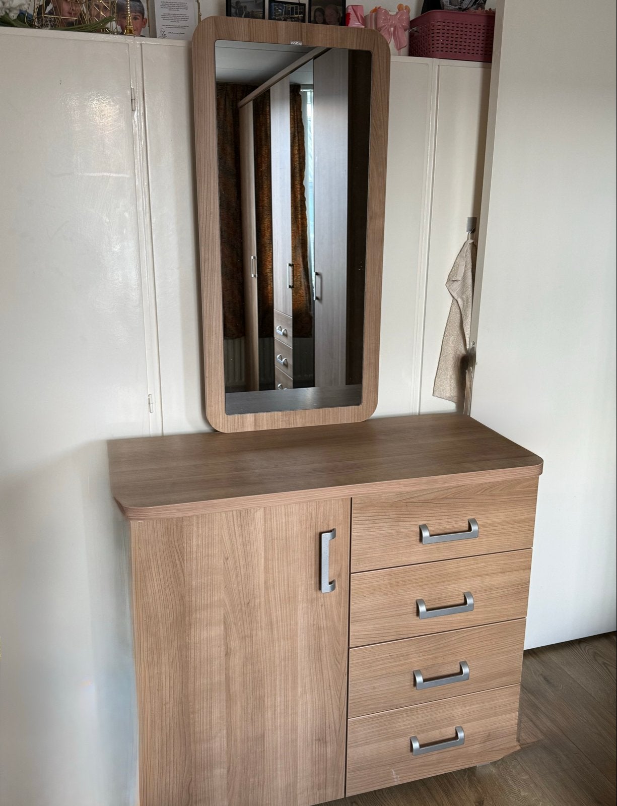 Make-up kast met spiegel en lades, Ophalen, Gebruikt, 100 tot 150 cm, 50 tot 100 cm