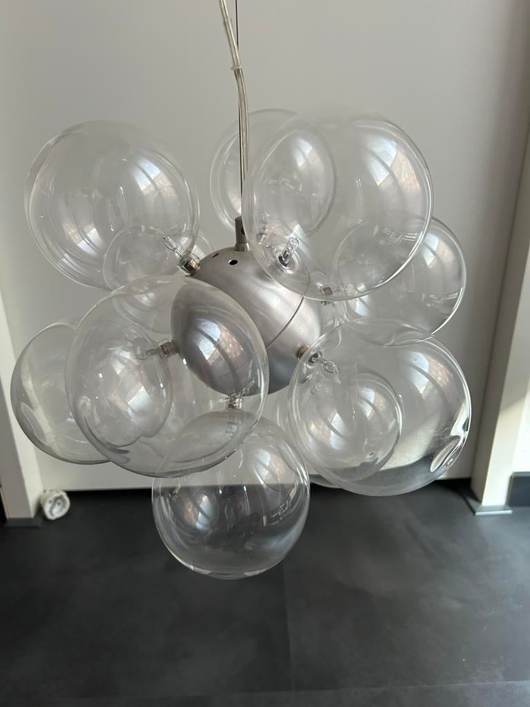 Harco loor bulb design rvs hanglamp 12 glazen bollen (flos), Ophalen, Zo goed als nieuw