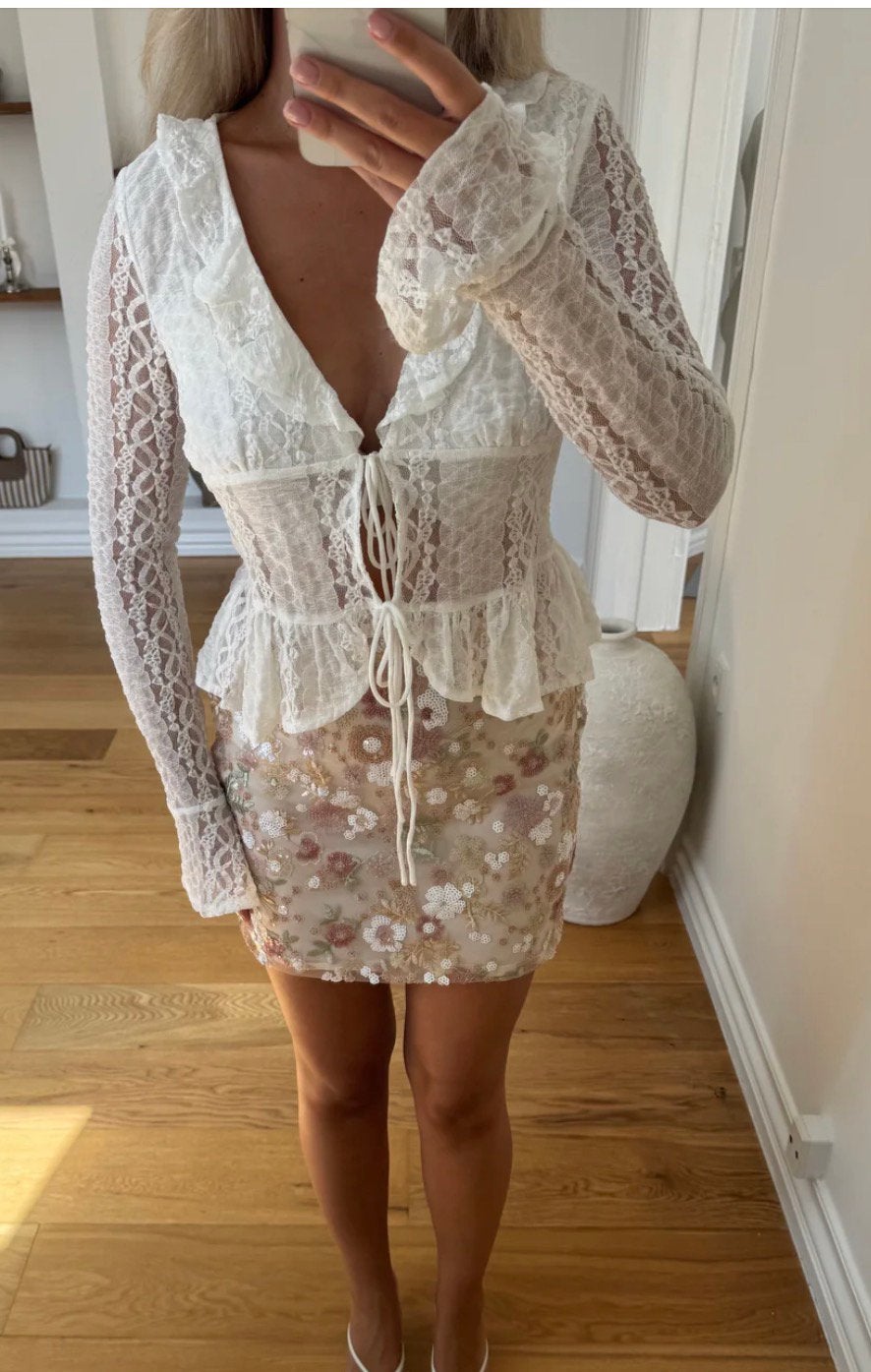 IBIZA rok wit roze bloemen pailletten, Maat 38/40 (M), Wit, Nieuw, Ophalen of Verzenden