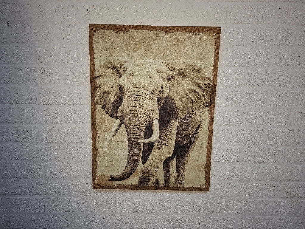olifant schilderij op jute, Ophalen of Verzenden, Zo goed als nieuw