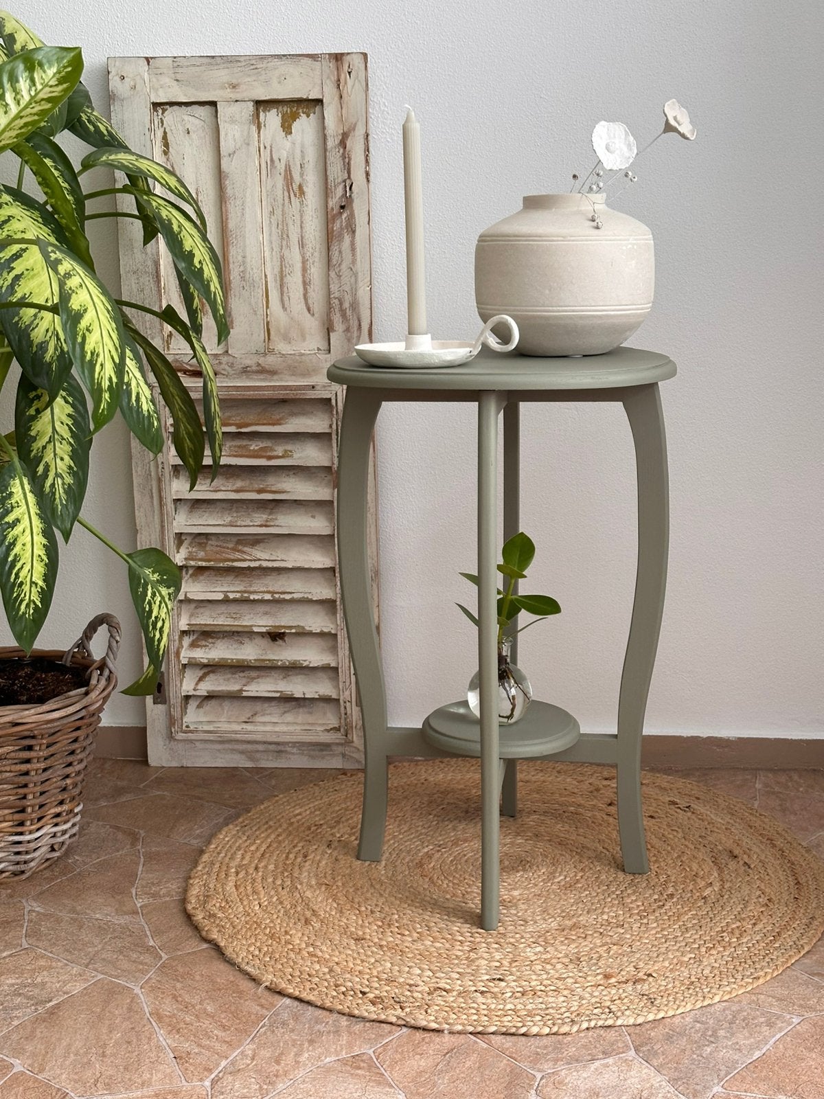 Bijzettafel Plantentafel Brocante plantentafel Tafeltje, Ophalen, Minder dan 55 cm, Rond, Zo goed als nieuw
