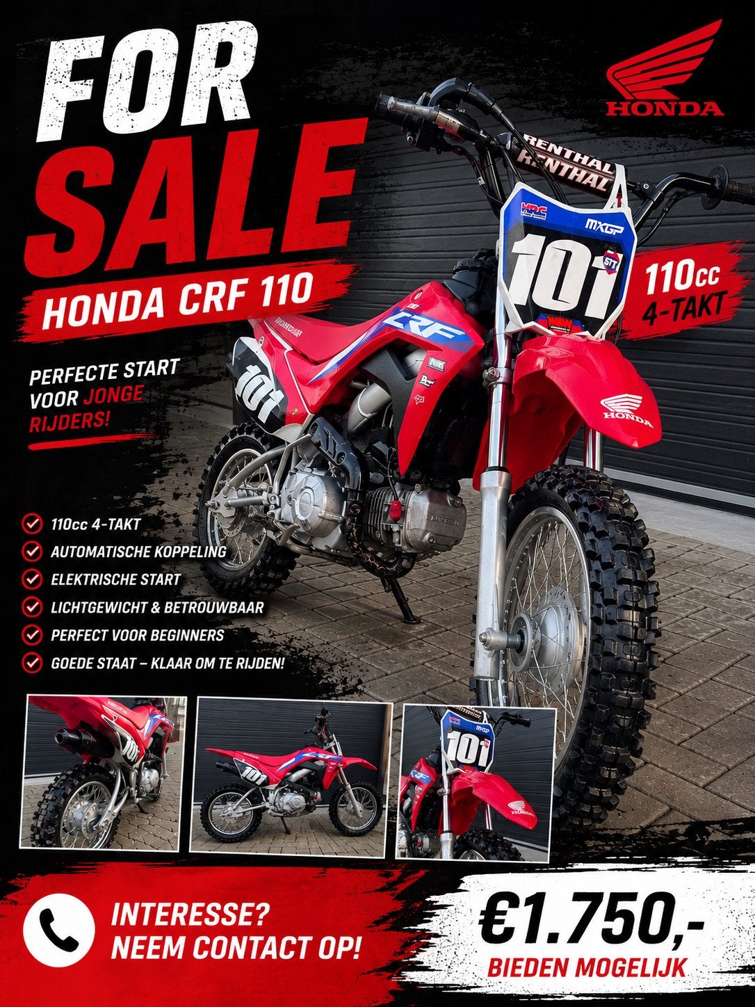 Honda CRF 110 - Perfecte crossmotor voor jonge rijders!, Gebruikt, Particulier, Crossmotor, 11 kW of minder