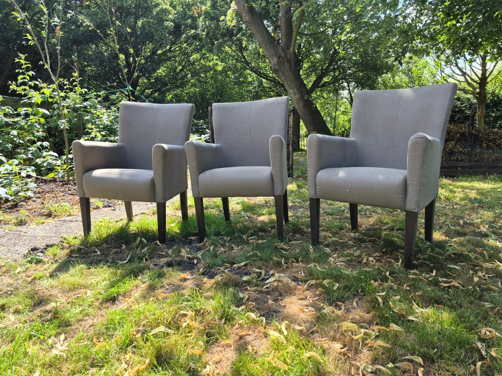 Set van 3 comfortabele fauteuils in lichte stof, Huis en Inrichting, Ophalen, Hout, Gebruikt, Overige kleuren
