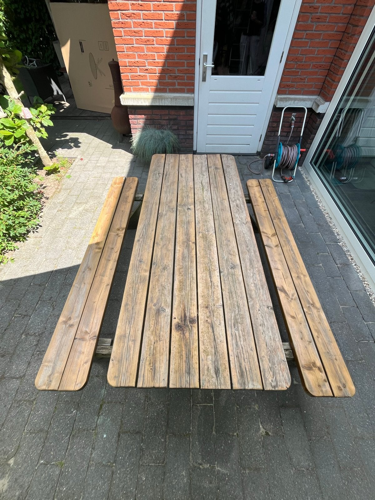 Robuuste houten picknicktafel voor buiten, Ophalen, Gebruikt, Rechthoekig, Hout