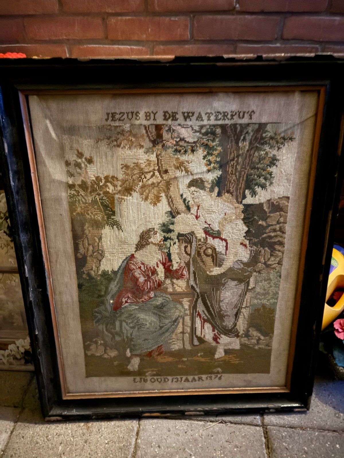 3 Antieke Letterdoeken: Jezus bij de Waterput, Staphorst, Ac, Antiek en Kunst, Ophalen of Verzenden