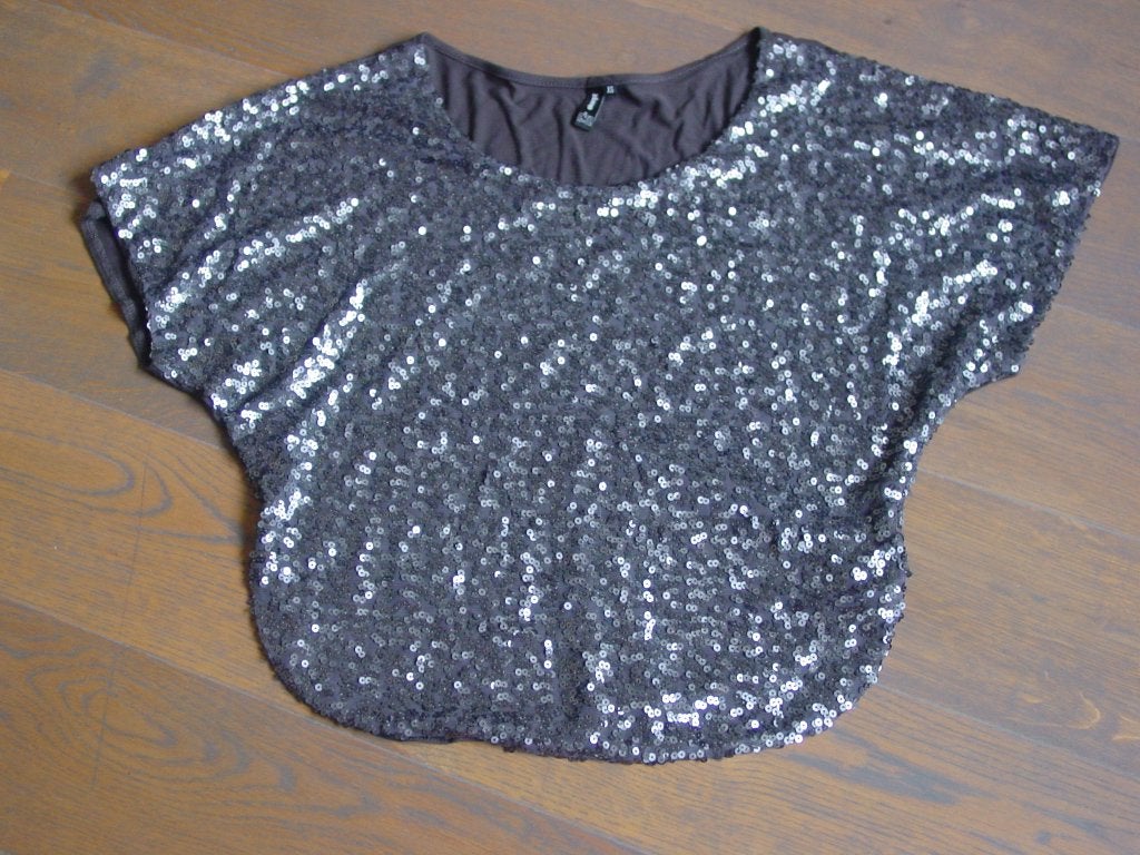 Grijs shirt met pailletten, maat XS, Eksept, Kleding | Dames, T-shirts, Ophalen of Verzenden, Zo goed als nieuw, Korte mouw, Eksept